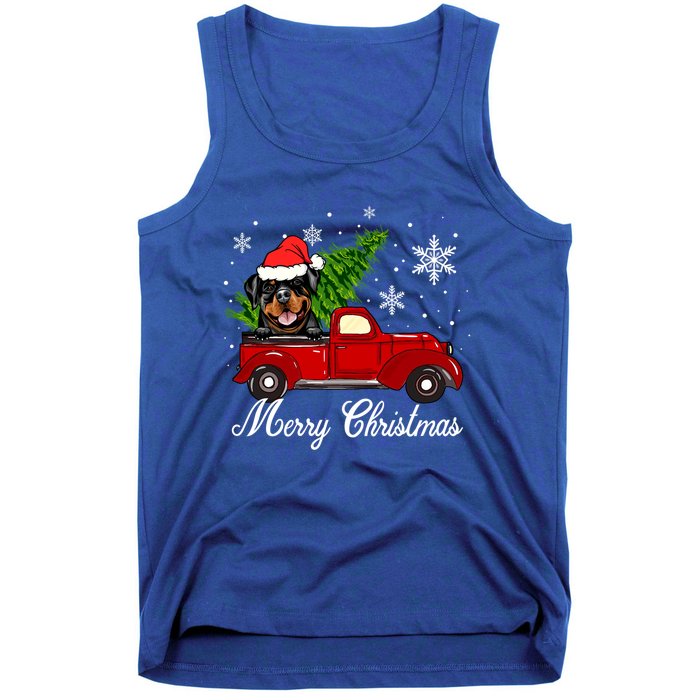 Rottweiler Dog Riding Red Truck Christmas Decoration Pajama Funny Gift Tank Top