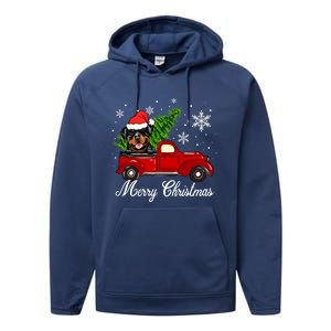 Rottweiler Dog Riding Red Truck Christmas Decoration Pajama Funny Gift Performance Fleece Hoodie