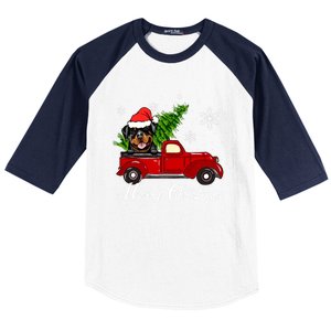 Rottweiler Dog Riding Red Truck Christmas Decoration Pajama Funny Gift Baseball Sleeve Shirt