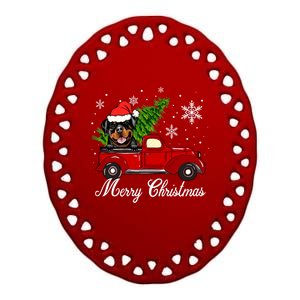 Rottweiler Dog Riding Red Truck Christmas Decoration Pajama Funny Gift Ceramic Oval Ornament