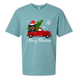 Rottweiler Dog Riding Red Truck Christmas Decoration Pajama Funny Gift Sueded Cloud Jersey T-Shirt