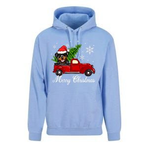 Rottweiler Dog Riding Red Truck Christmas Decoration Pajama Funny Gift Unisex Surf Hoodie