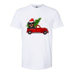 Rottweiler Dog Riding Red Truck Christmas Decoration Pajama Funny Gift Softstyle CVC T-Shirt