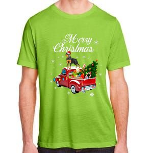 Rottweiler Dog Riding Red Truck Christmas Tree Xmas Dog Funny Gift Adult ChromaSoft Performance T-Shirt