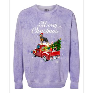 Rottweiler Dog Riding Red Truck Christmas Tree Xmas Dog Funny Gift Colorblast Crewneck Sweatshirt