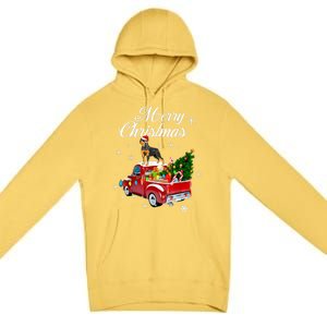 Rottweiler Dog Riding Red Truck Christmas Tree Xmas Dog Funny Gift Premium Pullover Hoodie