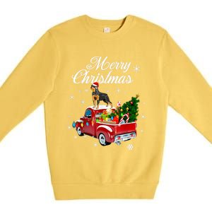 Rottweiler Dog Riding Red Truck Christmas Tree Xmas Dog Funny Gift Premium Crewneck Sweatshirt