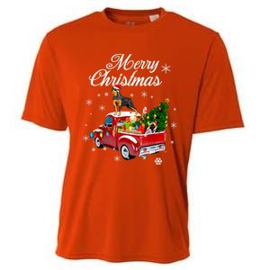 Rottweiler Dog Riding Red Truck Christmas Tree Xmas Dog Funny Gift Cooling Performance Crew T-Shirt