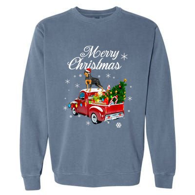 Rottweiler Dog Riding Red Truck Christmas Tree Xmas Dog Funny Gift Garment-Dyed Sweatshirt