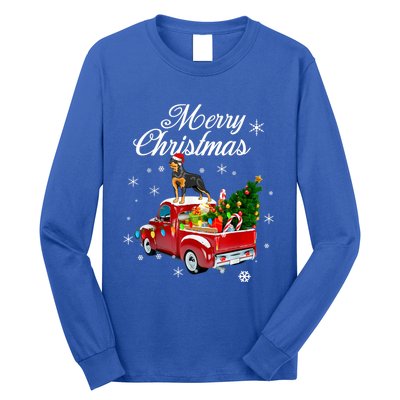 Rottweiler Dog Riding Red Truck Christmas Tree Xmas Dog Funny Gift Long Sleeve Shirt