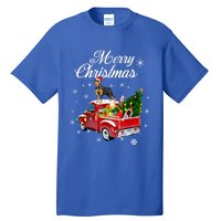 Rottweiler Dog Riding Red Truck Christmas Tree Xmas Dog Funny Gift Tall T-Shirt