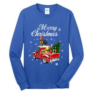 Rottweiler Dog Riding Red Truck Christmas Tree Xmas Dog Funny Gift Tall Long Sleeve T-Shirt