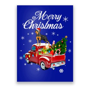 Rottweiler Dog Riding Red Truck Christmas Tree Xmas Dog Funny Gift Poster