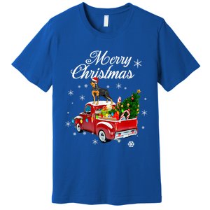 Rottweiler Dog Riding Red Truck Christmas Tree Xmas Dog Funny Gift Premium T-Shirt