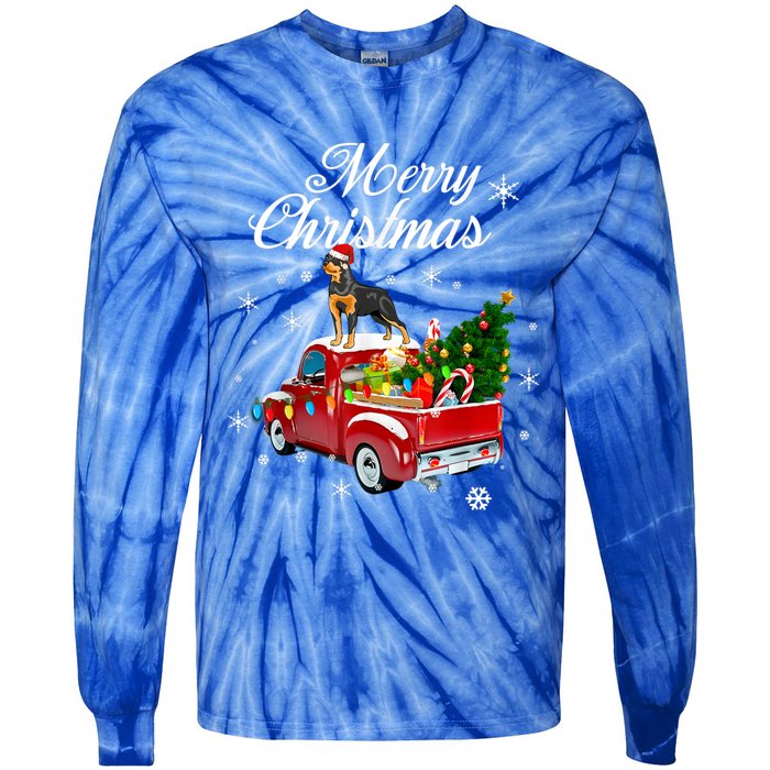 Rottweiler Dog Riding Red Truck Christmas Tree Xmas Dog Funny Gift Tie-Dye Long Sleeve Shirt