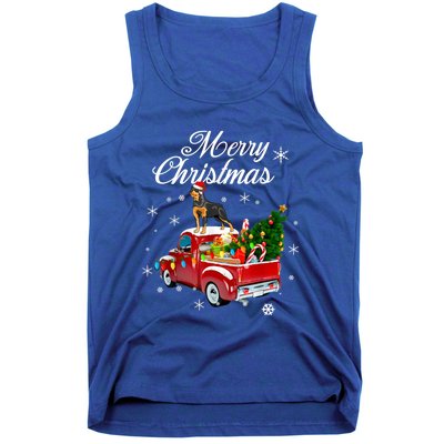 Rottweiler Dog Riding Red Truck Christmas Tree Xmas Dog Funny Gift Tank Top