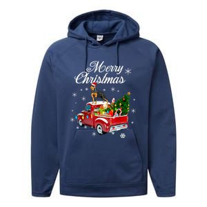 Rottweiler Dog Riding Red Truck Christmas Tree Xmas Dog Funny Gift Performance Fleece Hoodie