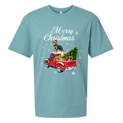 Rottweiler Dog Riding Red Truck Christmas Tree Xmas Dog Funny Gift Sueded Cloud Jersey T-Shirt