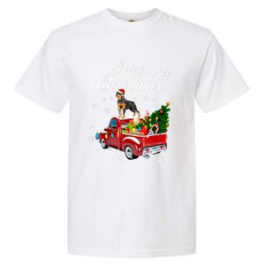 Rottweiler Dog Riding Red Truck Christmas Tree Xmas Dog Funny Gift Garment-Dyed Heavyweight T-Shirt