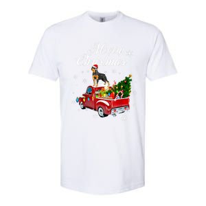 Rottweiler Dog Riding Red Truck Christmas Tree Xmas Dog Funny Gift Softstyle CVC T-Shirt