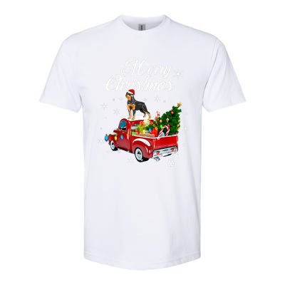 Rottweiler Dog Riding Red Truck Christmas Tree Xmas Dog Funny Gift Softstyle CVC T-Shirt