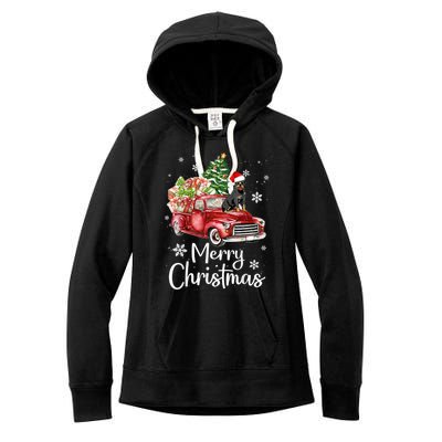 Rottweiler Dog Riding Red Truck Christmas Tree Xmas Dog Cute Gift Women's Fleece Hoodie