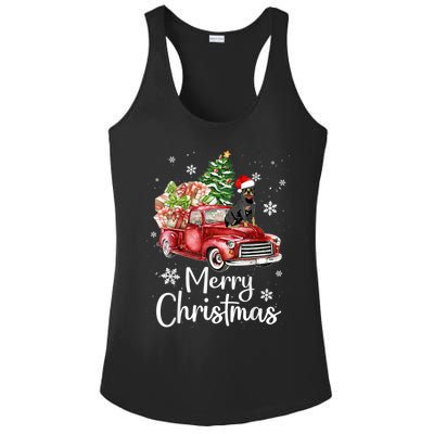 Rottweiler Dog Riding Red Truck Christmas Tree Xmas Dog Cute Gift Ladies PosiCharge Competitor Racerback Tank