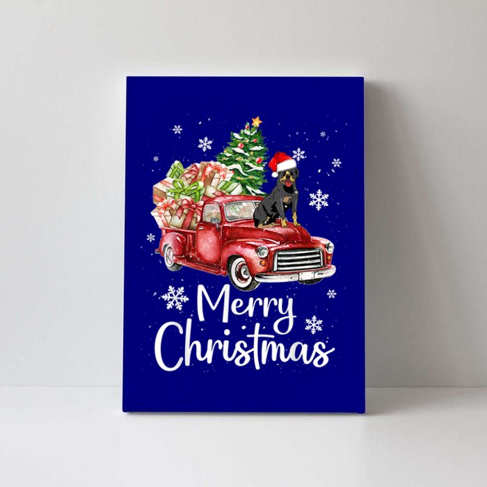 Rottweiler Dog Riding Red Truck Christmas Tree Xmas Dog Cute Gift Canvas