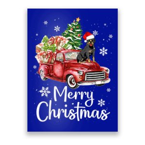 Rottweiler Dog Riding Red Truck Christmas Tree Xmas Dog Cute Gift Poster