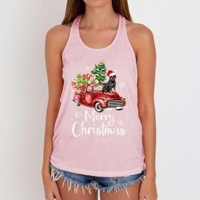 Rottweiler Dog Riding Red Truck Christmas Tree Xmas Dog Cute Gift Women's Knotted Racerback Tank