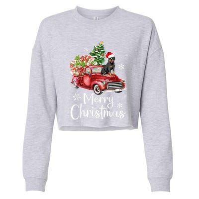 Rottweiler Dog Riding Red Truck Christmas Tree Xmas Dog Cute Gift Cropped Pullover Crew