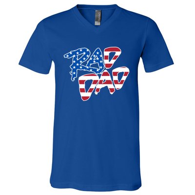 Rad Dad Retro 4th Of July Usa Flag Great Gift V-Neck T-Shirt