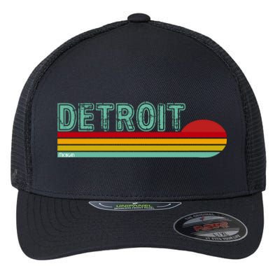 Retro Detroit Sunset Logo Flexfit Unipanel Trucker Cap