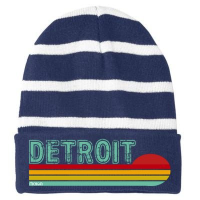 Retro Detroit Sunset Logo Striped Beanie with Solid Band