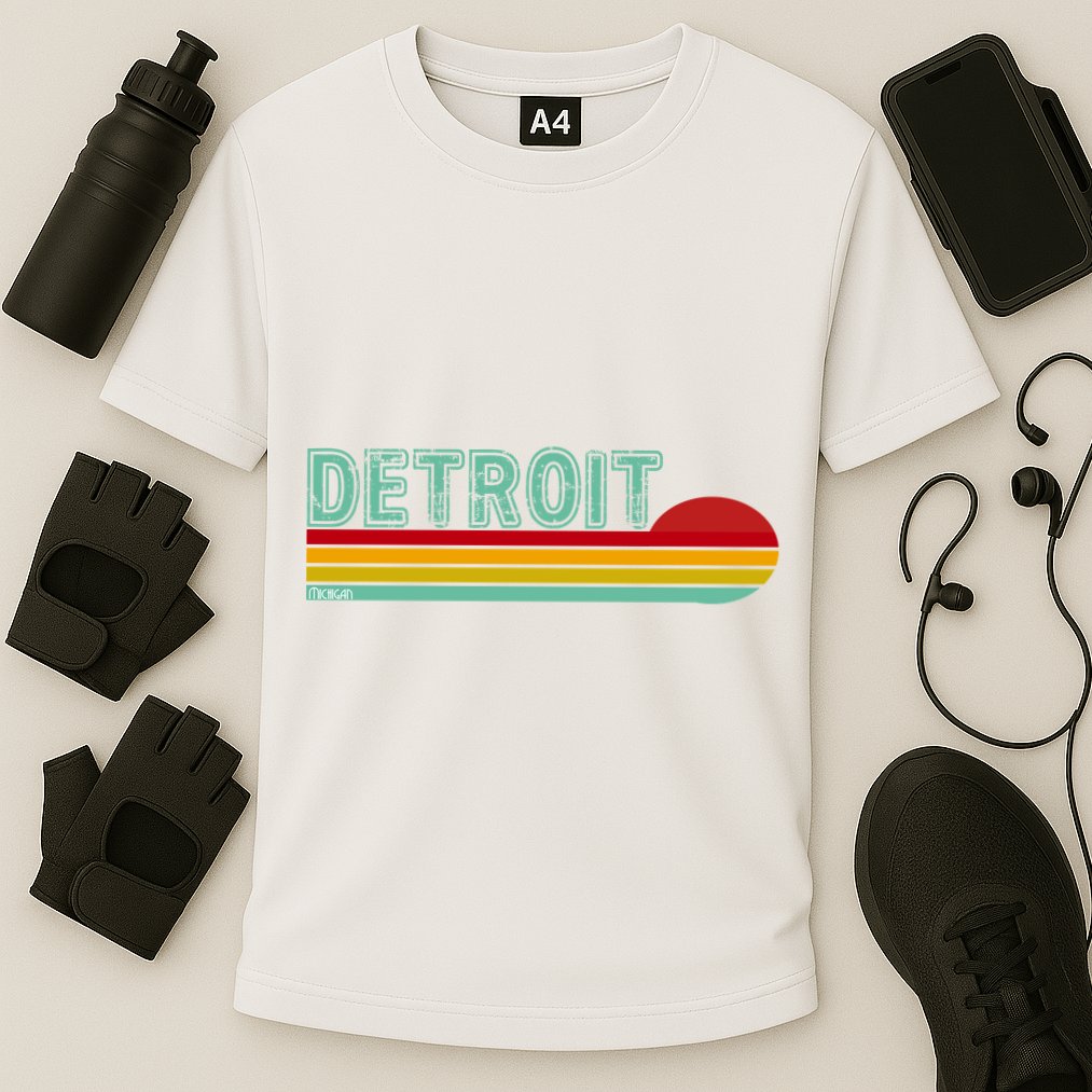 Retro Detroit Sunset Logo Cooling Performance Crew T-Shirt