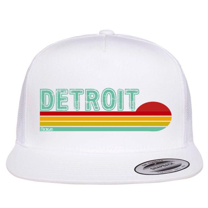 Retro Detroit Sunset Logo Flat Bill Trucker Hat