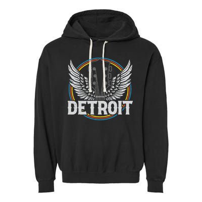 Retro Detroit Souvenir Vintage Concert Guitar Music Band Garment-Dyed Fleece Hoodie