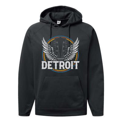 Retro Detroit Souvenir Vintage Concert Guitar Music Band Performance Fleece Hoodie