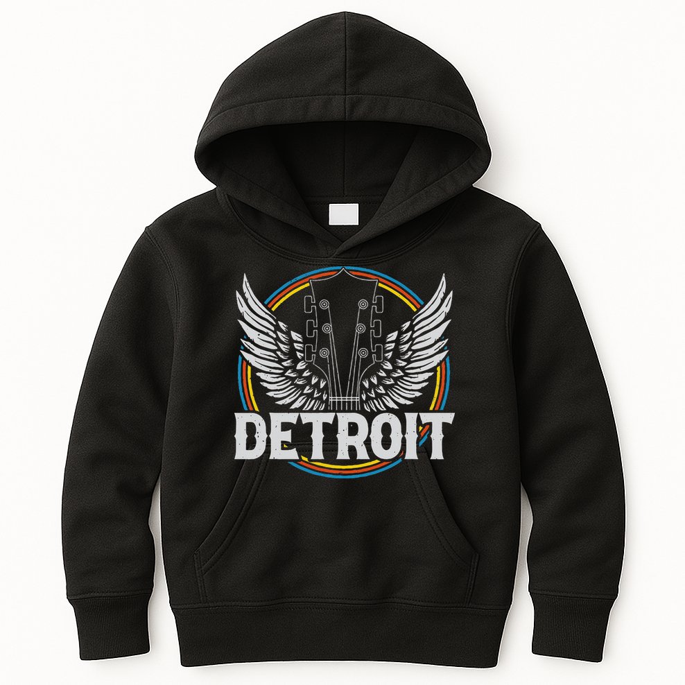 Retro Detroit Souvenir Vintage Concert Guitar Music Band Kids Hoodie