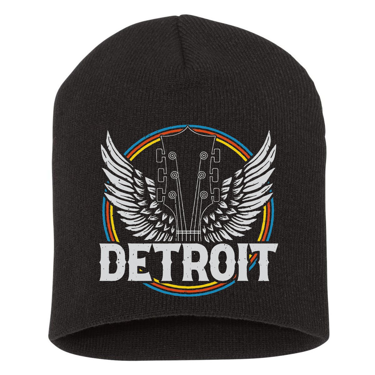 Retro Detroit Souvenir Vintage Concert Guitar Music Band Short Acrylic Beanie