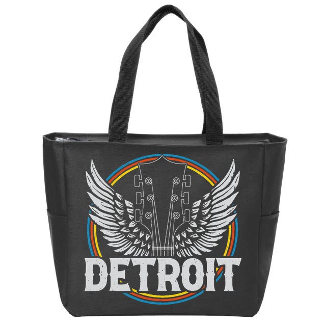 Retro Detroit Souvenir Vintage Concert Guitar Music Band Zip Tote Bag