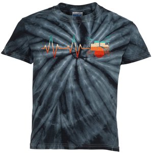 Retro Drum Set Heartbeat Drumming Band Funny Drummer Kids Tie-Dye T-Shirt