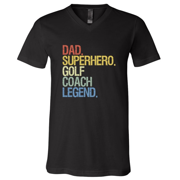 Retro Dad Superhero Golf Coach Legend Gift For Father's Day V-Neck T-Shirt