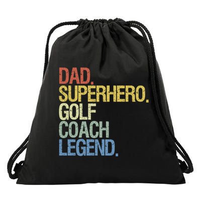 Retro Dad Superhero Golf Coach Legend Gift For Father's Day Drawstring Bag