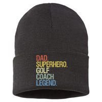 Retro Dad Superhero Golf Coach Legend Gift For Father's Day Sustainable Knit Beanie