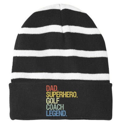 Retro Dad Superhero Golf Coach Legend Gift For Father's Day Striped Beanie with Solid Band