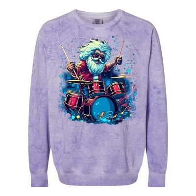 Rocker Drumming Santa Claus Drummer Gift Colorblast Crewneck Sweatshirt