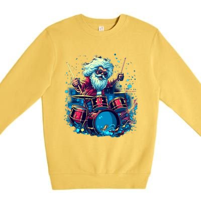 Rocker Drumming Santa Claus Drummer Gift Premium Crewneck Sweatshirt