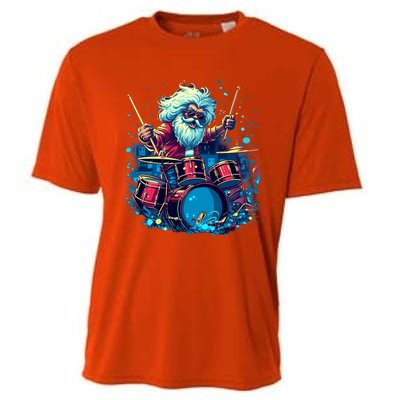 Rocker Drumming Santa Claus Drummer Gift Cooling Performance Crew T-Shirt