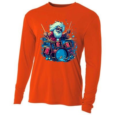 Rocker Drumming Santa Claus Drummer Gift Cooling Performance Long Sleeve Crew